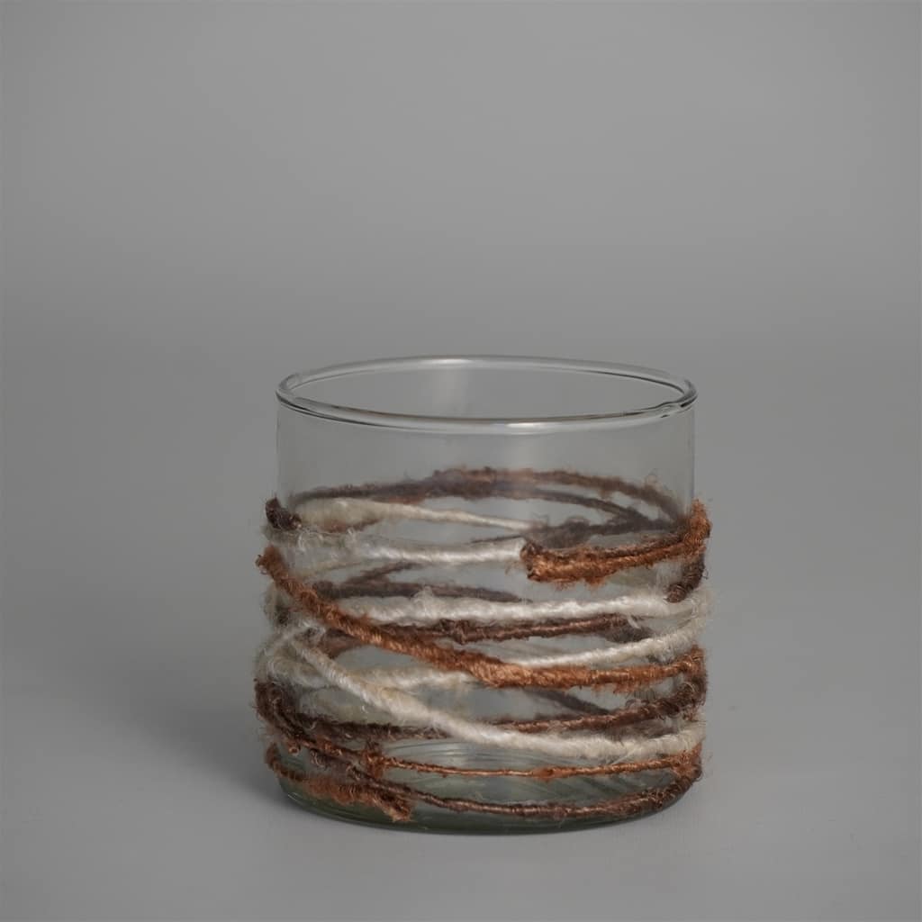 Woven Textured Glass Votive Candle Holder - 3" - Brown and White