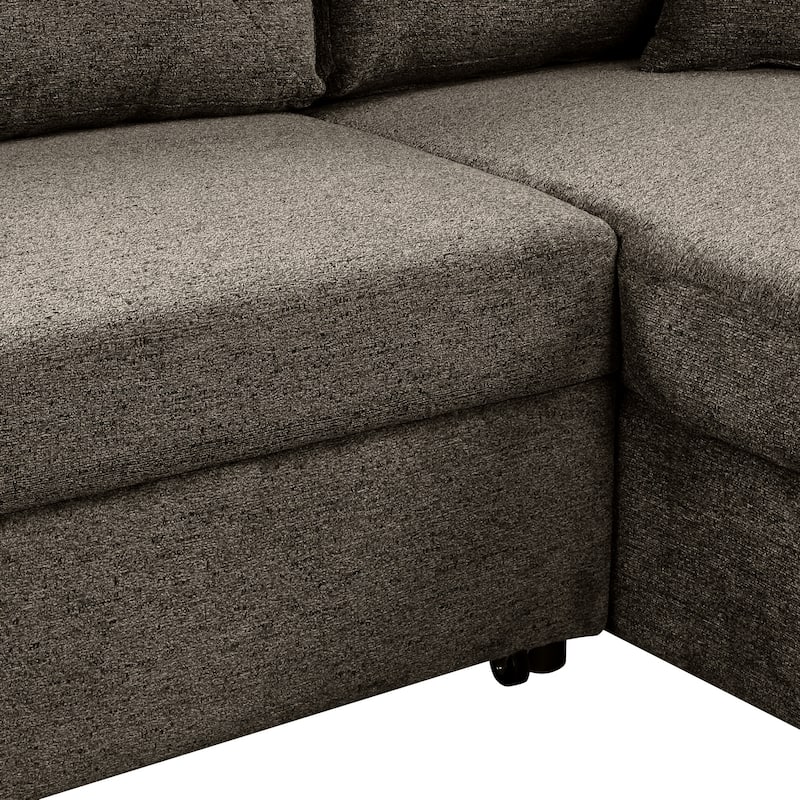 95" Velvet Sectional Sofa with Storage Chaise and 2 Stools and Reversible L-Shape Sofa Bed
