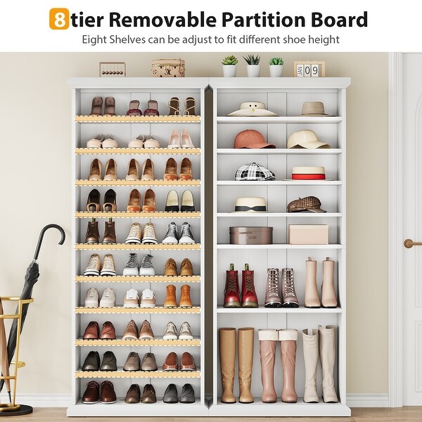 30 Pairs Tall Shoe Cabinet, 10 Tiers Wooden Shoe Storage Rack for