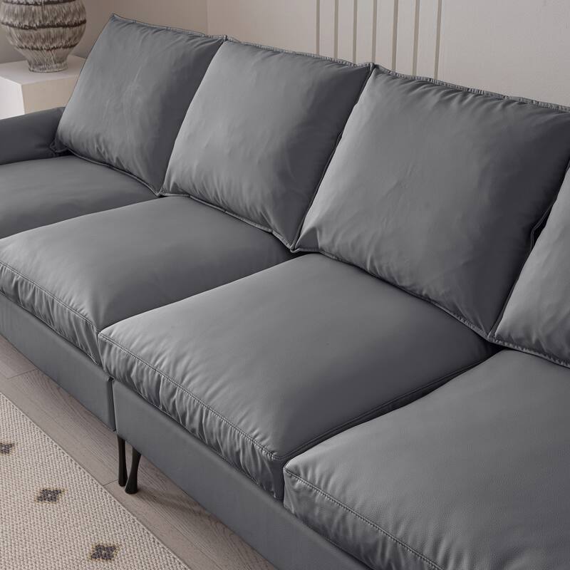 105" Leather Sectional Sofa Sets 4-seat with Convertible Ottoman For Living Room