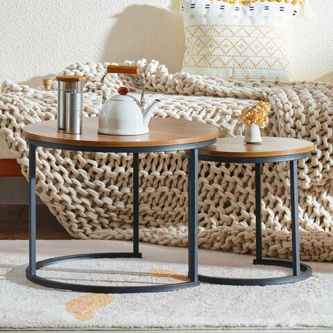 CO-Z Set of 2 Modern Round Nesting Coffee Tables 24-Inch and 16-Inch