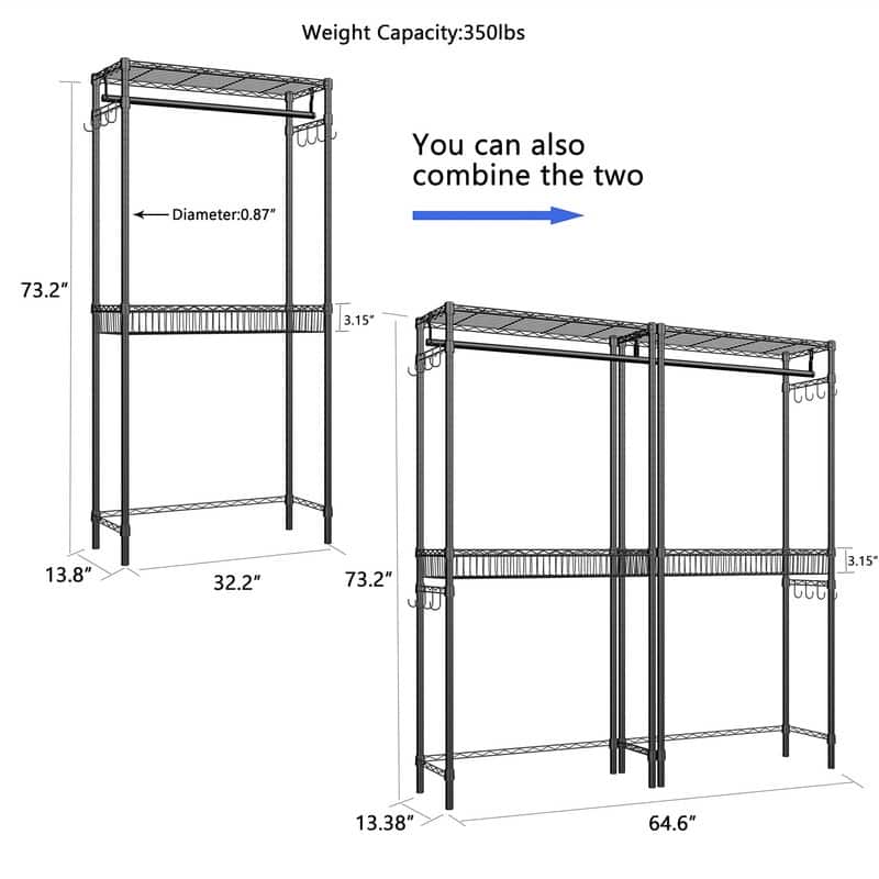 Over The Washer and Dryer Storage Shelf - 13.8"D x 32.3"W x 73.2"H