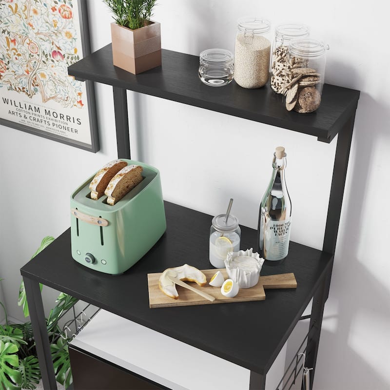 Kitchen Bakers Rack with Storage Shelves &USB Outlets, Microwave Oven Stand Kitchen Shelf Organizer