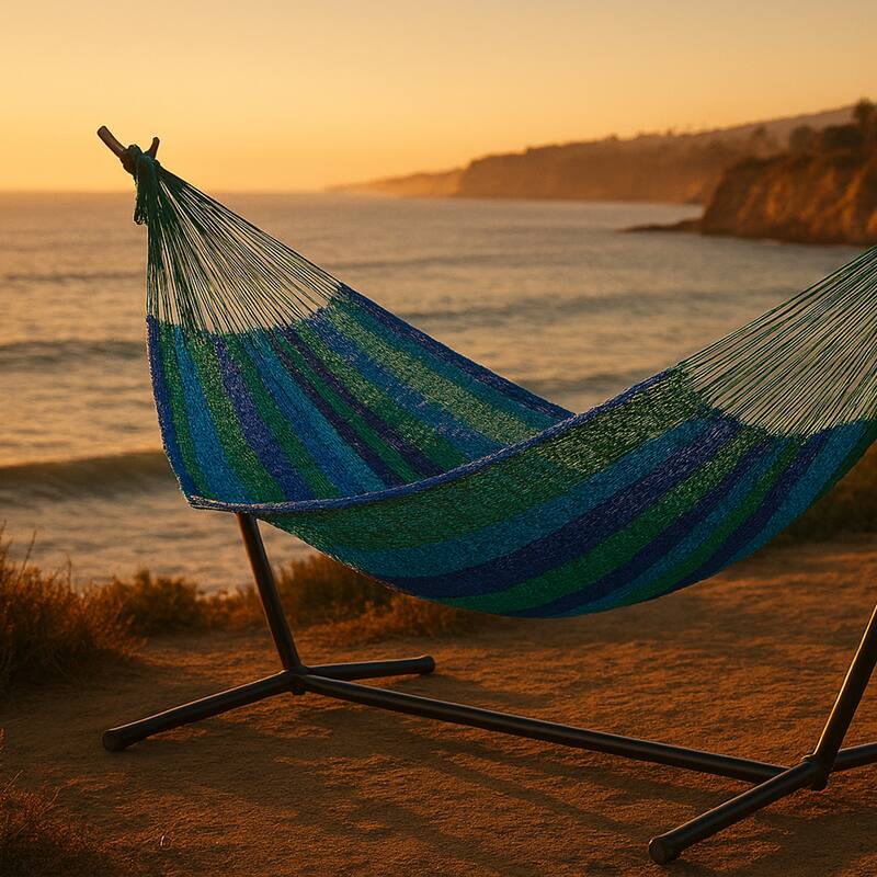 Mayan Family Hammock XXL Blue Handwoven Thick Cord - 880-lb. Capacity