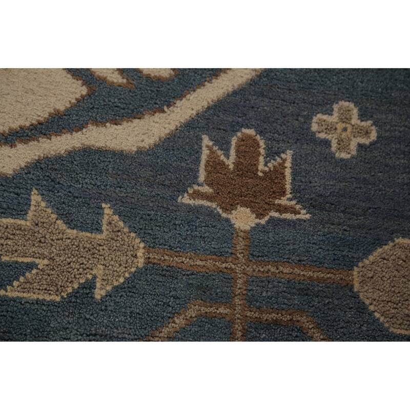 All-Over Blue & Ivory Oushak Indian Large Rug Hand-Knotted Wool Carpet - 13'1"x 20'7"