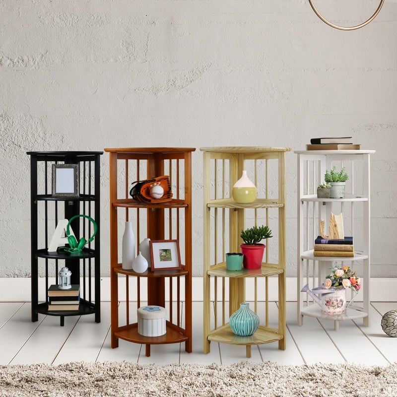 Mission 4-shelf Corner Folding 100% Solid Wood Bookcase