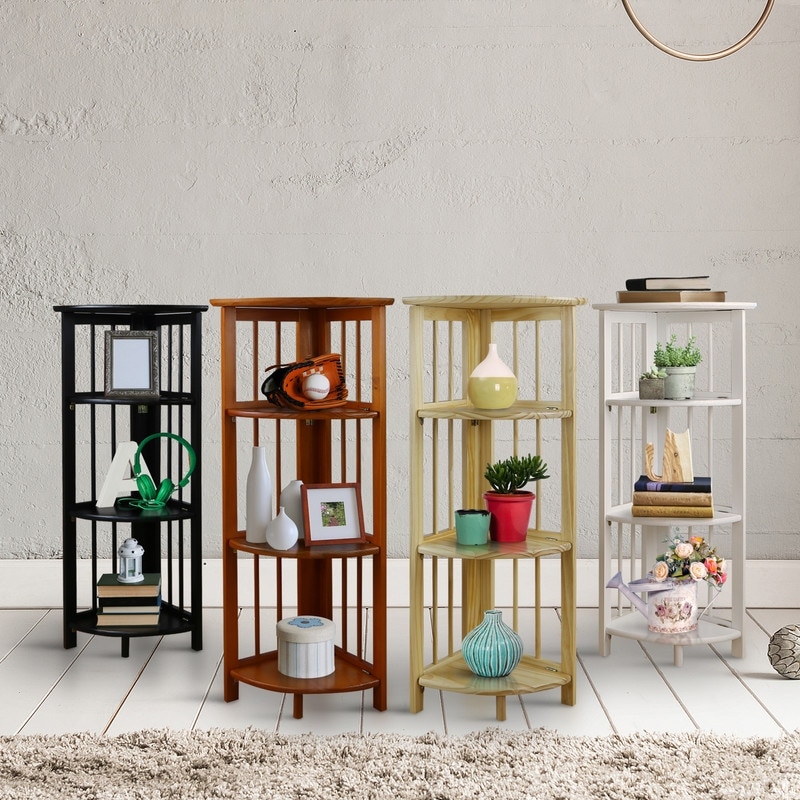 Mission 4-shelf Corner Folding 100% Solid Wood Bookcase