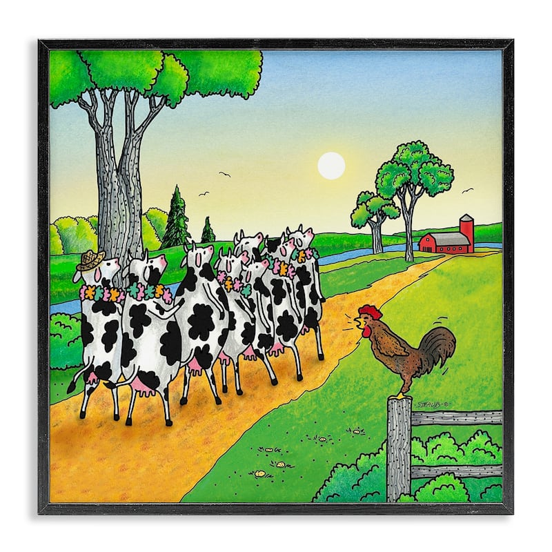 Stupell Funny Cows Come Home Framed Giclee Art Design By Roger Straub - 24 x 24 - Black