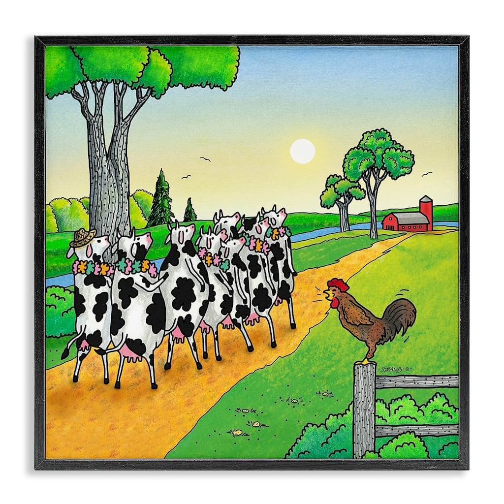 Stupell Funny Cows Come Home Framed Giclee Art Design By Roger Straub
