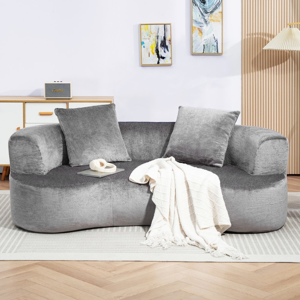 XINMICS 79'' Modern Sectional Sofa, 2-Seater Chenille Sofa with 2 Pillows, U-Shape Foam Sofa No Assembly Required