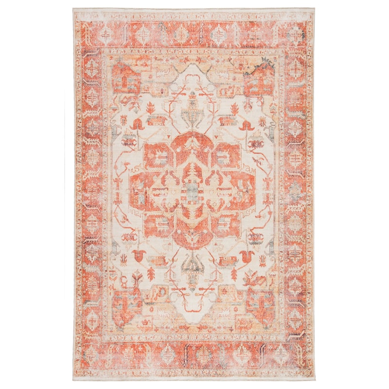 Porch & Den Quinn Printed Medallion Orange/ Ivory Area Rug - 10'X14' - Runner/Rectangle