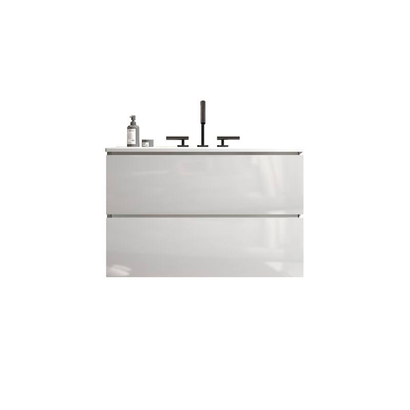 GDFStudio - Coralie Modern Floating Bathroom Vanity with Integrated Ceramic Sink and Soft-Close Storage