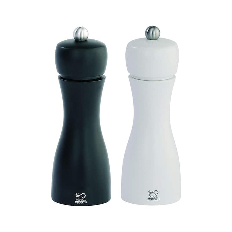 Peugeot 2/24260 Tahiti 6 Inch Black Pepper Mill and White Salt Mill Set - Black & White