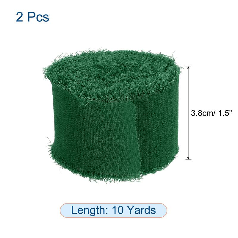 Chiffon Ribbon 1.5" x 10 Yard, Handmade Fringe Ribbon, 2pcs - Dark Green