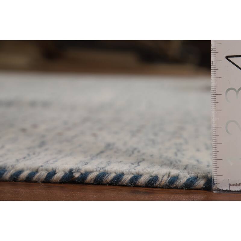 Ivory & Blue Tribal Gabbeh Indian Area Rug Handmade Wool Carpet - 8'0"x 9'10"