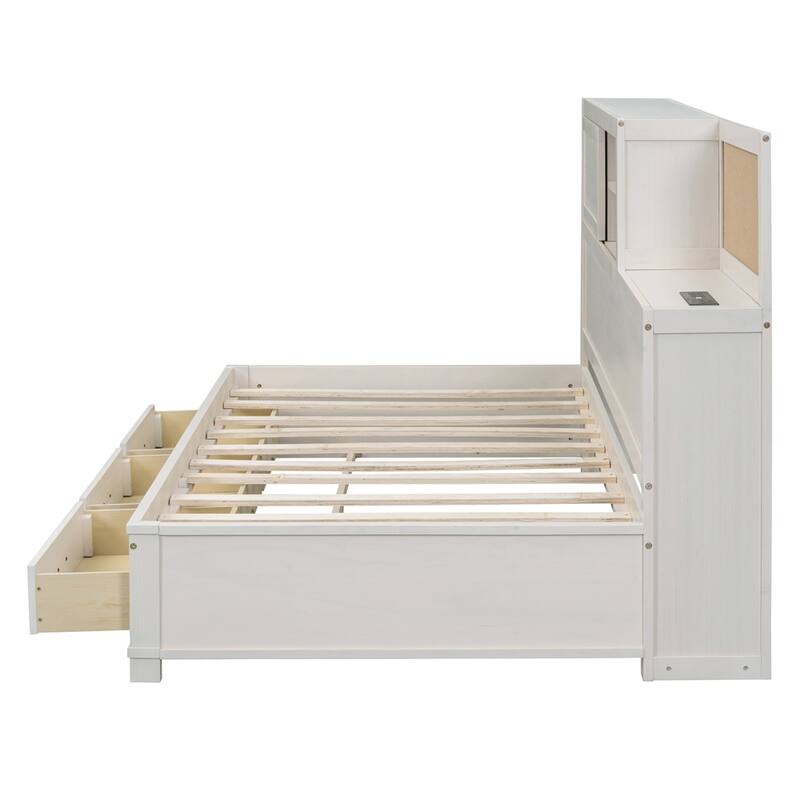 Twin Size Wooden Daybed with Drawers,A Set of Sockets and USB Ports