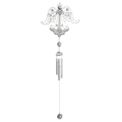 Q-Max 23" Long Silver Angel Copper and Gem Wind Chime Garden Patio Decoration