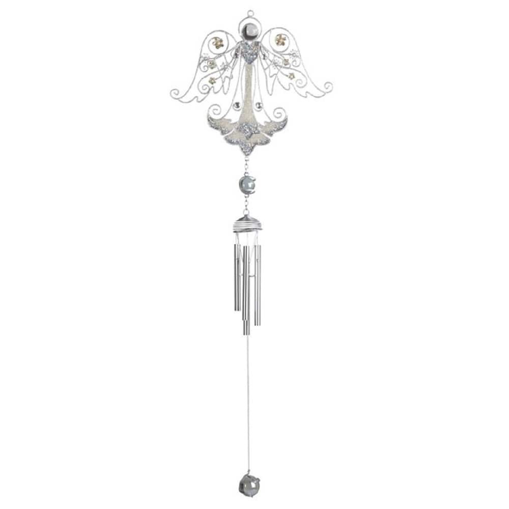 Q-Max 23" Long Silver Angel Copper and Gem Wind Chime Garden Patio Decoration