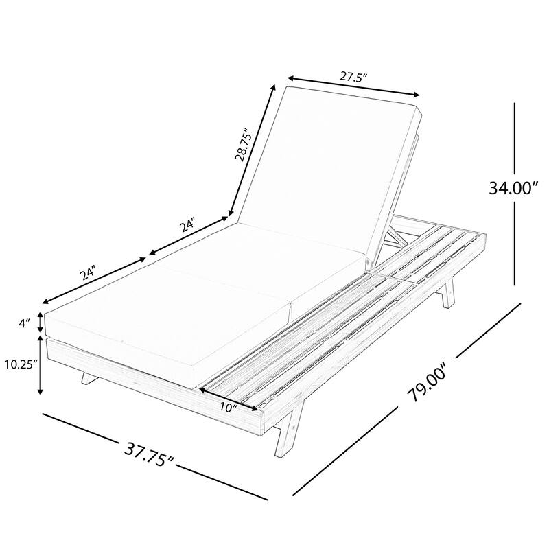 Outdoor Patio Acacia Wood Chaise Lounge Chair with Adjustable Backrest, Side Open Storage and Water-Repellent Cushions