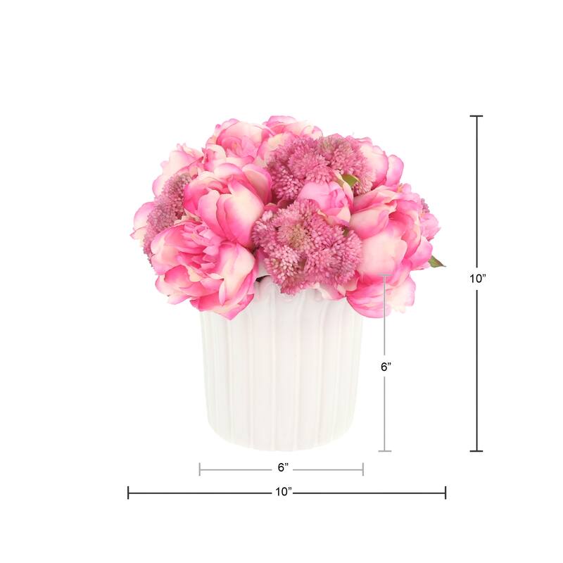 Peonies and Sedum in Ceramic Vase - 10