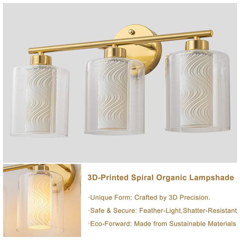 Modern Gold Vanity Light with Double Cylinder Shades Bathroom