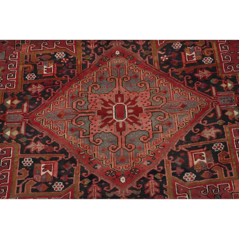Hand Knotted Oriental 100% Wool Carpet Traditional Medallion Red Heriz Area Rug - 11' 9'' X 8' 7''