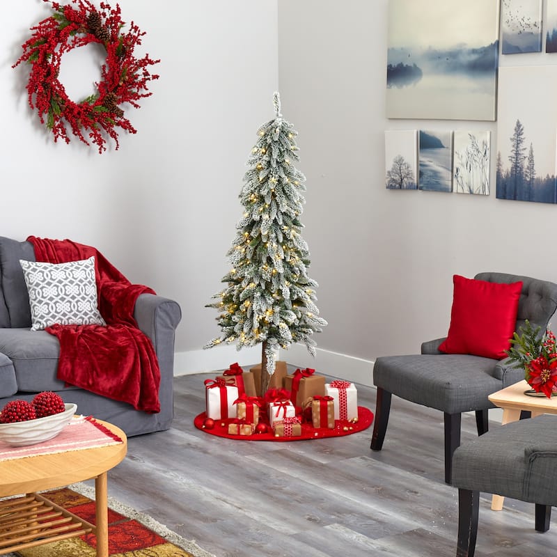 Artificial Christmas Tree 5.5Ft Pre-Lit Xmas Tree with Warm White Lights & Bendable Branches - Green - 66