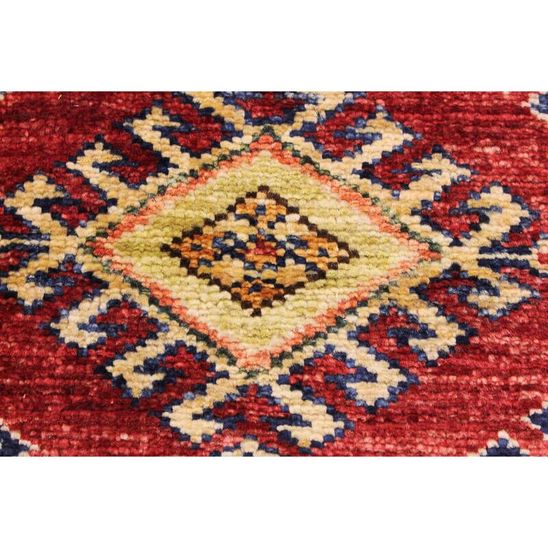 Tribal Super Kazak Caspian Red/Beige Hand Knotted Wool Rug - 2'0'' x 2'10''