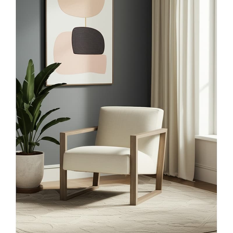 HomeRoots 28" Off White and Ash Gray Fabric Lounge Chair - 27.7 in. x 28.7 in. x 31.2 in. - 27.7 in. x 28.7 in.  x 31.2 in.