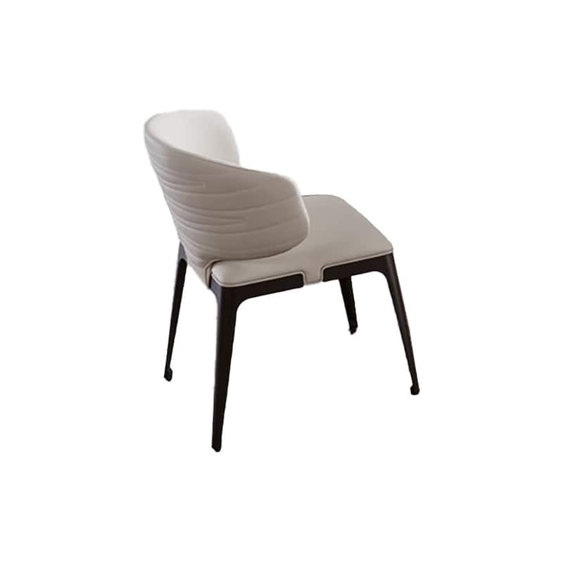 Ahm 23 Inch Dining Chair Set of 2, Curved Padded, Beige Faux Leather