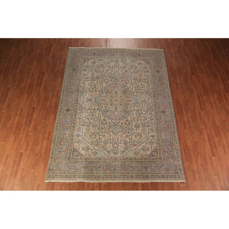 Floral Pink Tabriz Persian Area Rug Hand-Knotted Wool Carpet - 7'11"x 11'0"