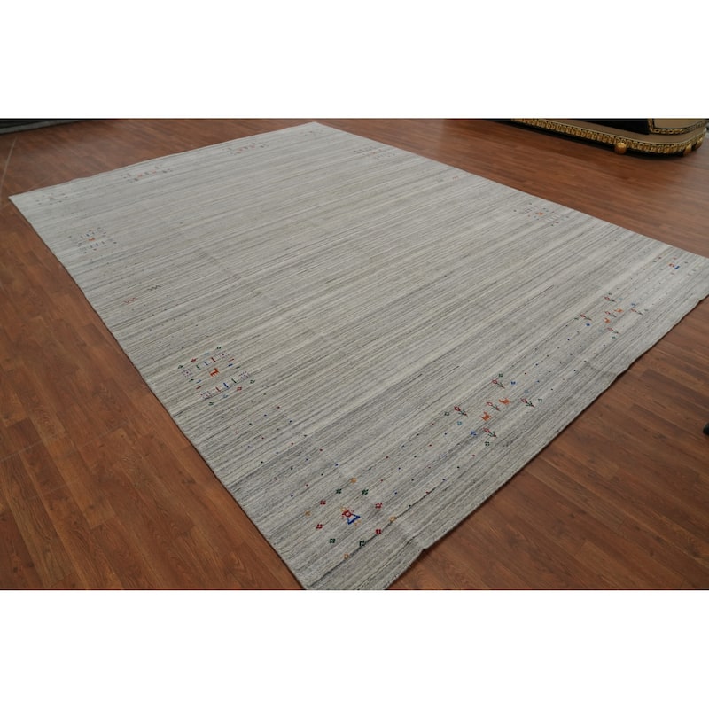 Hand Knotted Oriental 100% Wool Carpet Tribal Animal Pictorial Greys & Charcoal Gabbeh Area Rug - 12' 6'' X 9' 3''