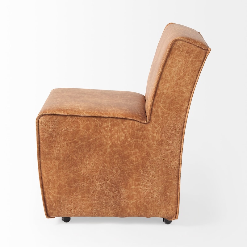 Damon Cognac Brown Faux Leather Dining Chair - 20.4"W x 27.1"D x 31.2"H