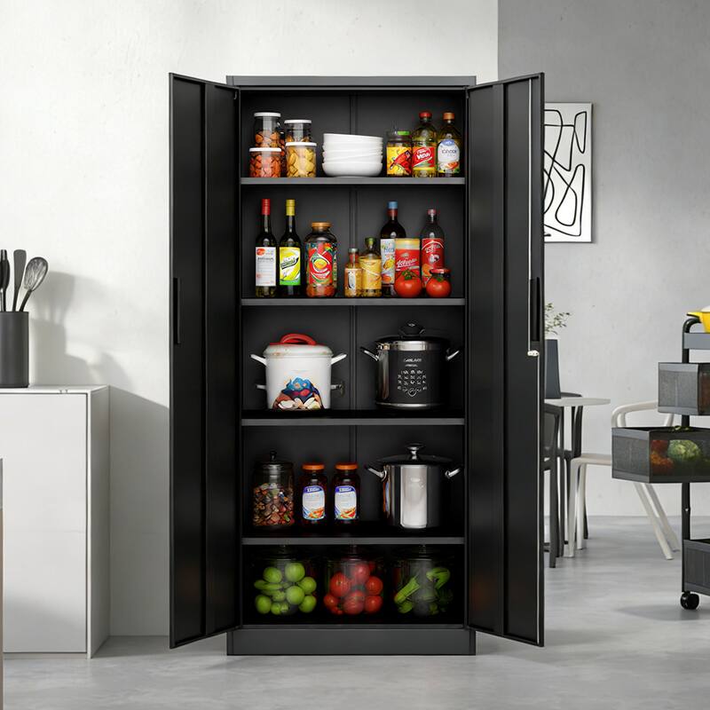 72"H Metal Garage Storage Cabinet, Locking Cabinet with Doors and 4 Shelves, Tall Cabinets Lockable File Cabinet for Home Office