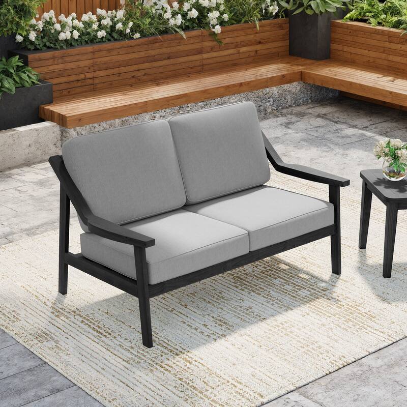 Solid Wood Outdoor Arm Chair Loveseat with Cushion