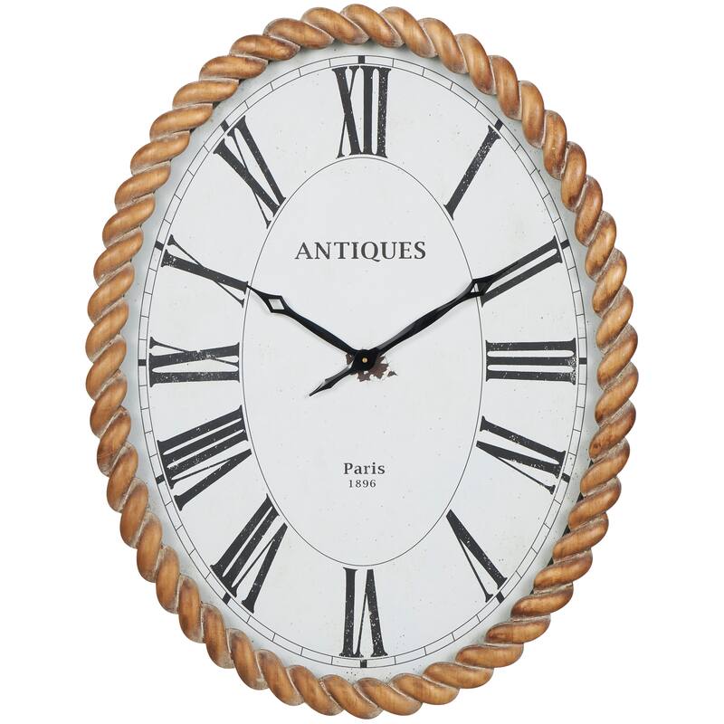 Brown Wooden Two-Toned Decorative Wall Clock with White Accents