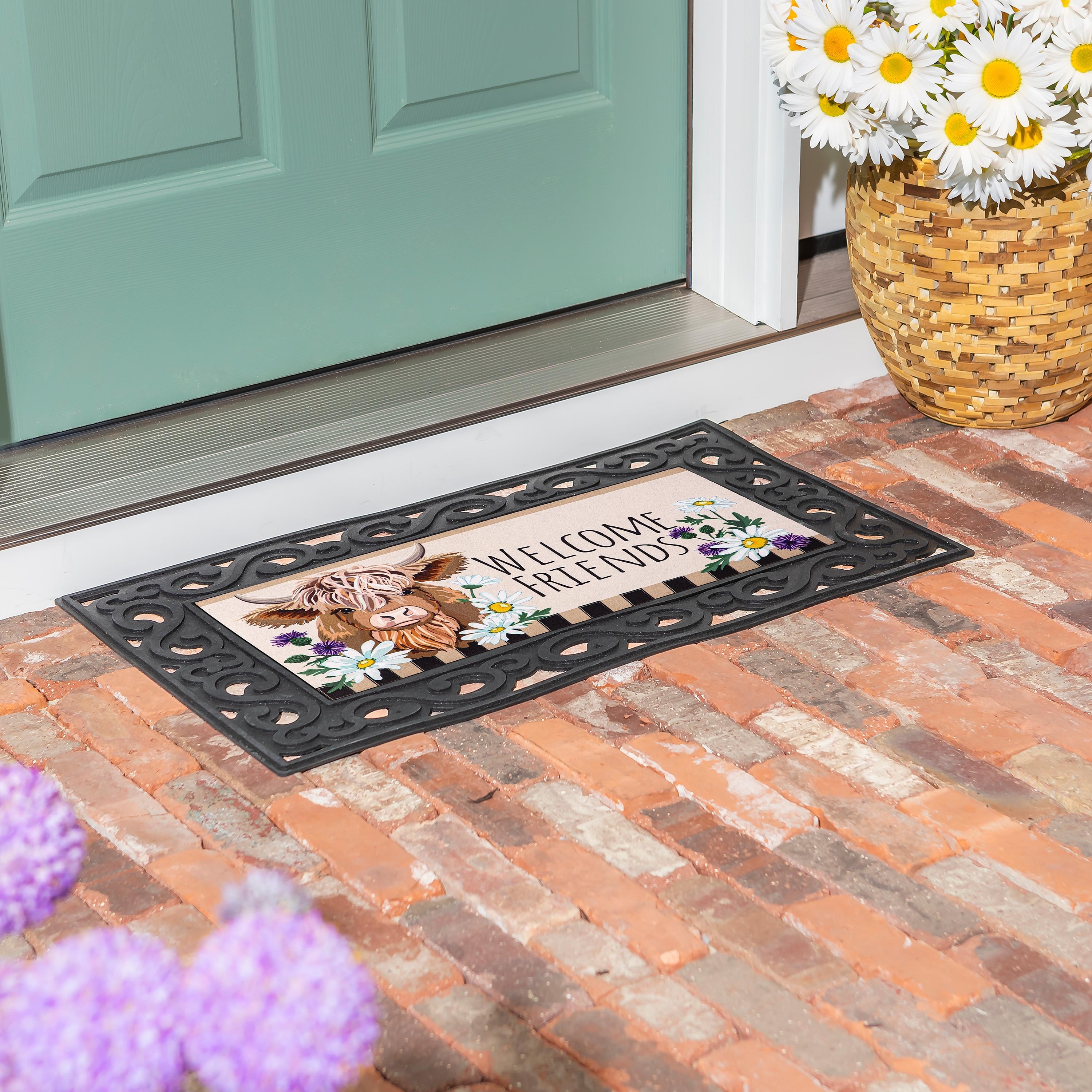 22 in. x 10 in. Highland Cow Welcome Friends Sassafras Switch Mat