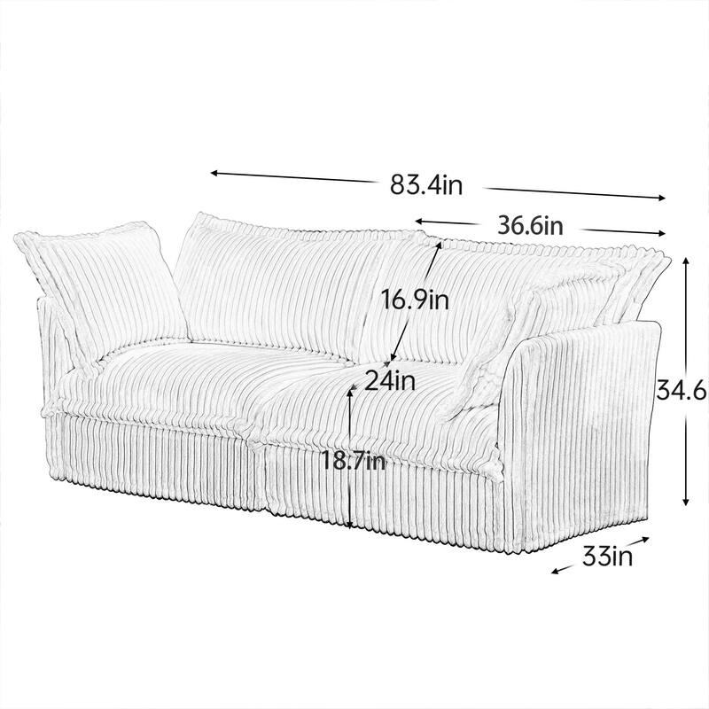 Modern 2 Seater Upholstered Sofa with 2 Pillows