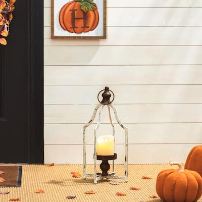 Glitzhome Farmhouse Metal Decorative Lanterns Candle Holder with Handle Wedding Decor