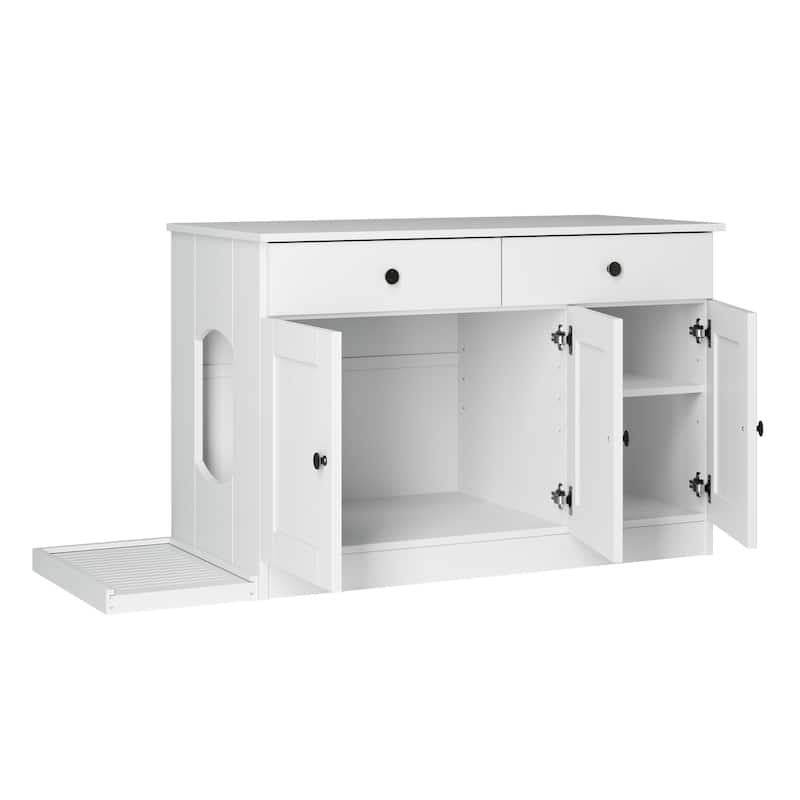 Palace Imports 100% Solid Wood Ziva 3-Door Cat Litter Box Enclosure with 2-Drawers and Litter Catch