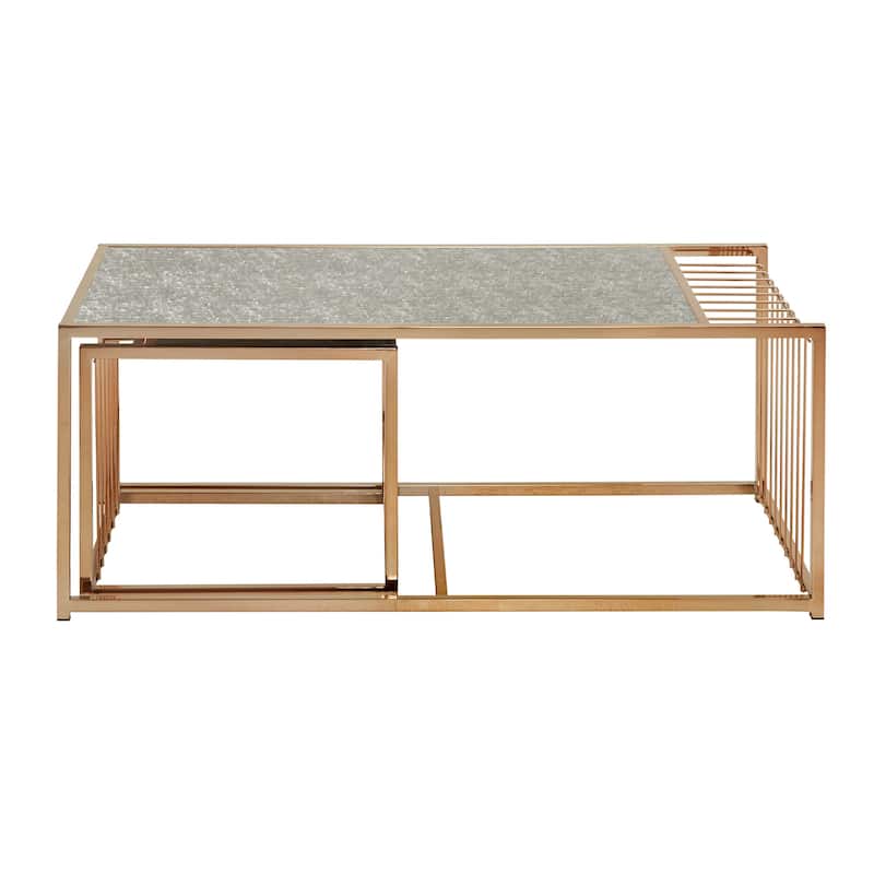 Astor Champagne Gold Finish Textured Mirror Top Nesting Coffee Table by iNSPIRE Q Bold