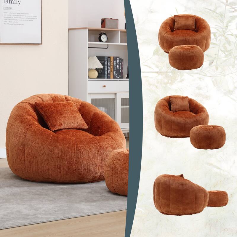 HOMEFUN Cozy Beanbag Sofa With Memory Foam Filler, Oversized Round Sofa