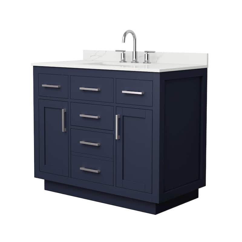 Wyndham Collection WCG262642S-QTZ-US3MXX Beckett TK 42" Free Standing - Dark Blue / Giotto Quartz Top / Brushed Nickel