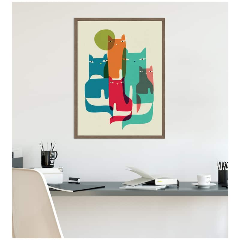 Kate and Laurel Sylvie Retro Cats Under The Moon Framed Canvas by Rachel Lee