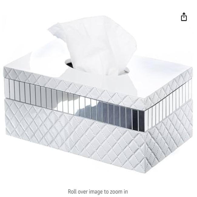 Creative Scents Quilted Mirror White Tissue Box Cover Rectangular