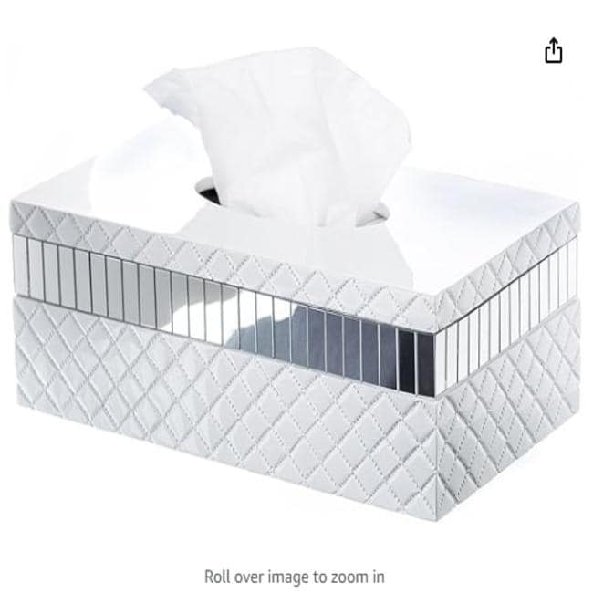 Creative Scents Quilted Mirror White Tissue Box Cover Rectangular