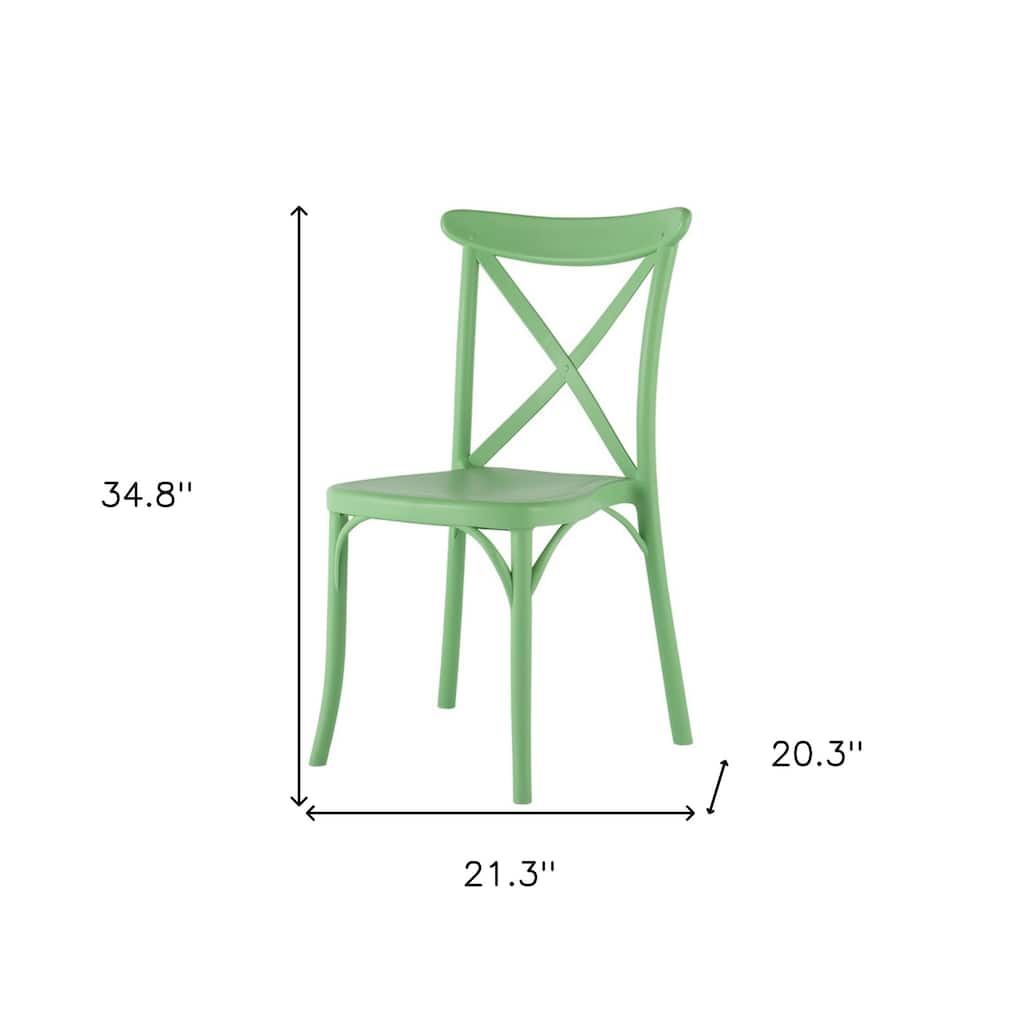 HomeRoots Set of Two Green Heavy Duty Plastic Outdoor Stacking Dining Chairs