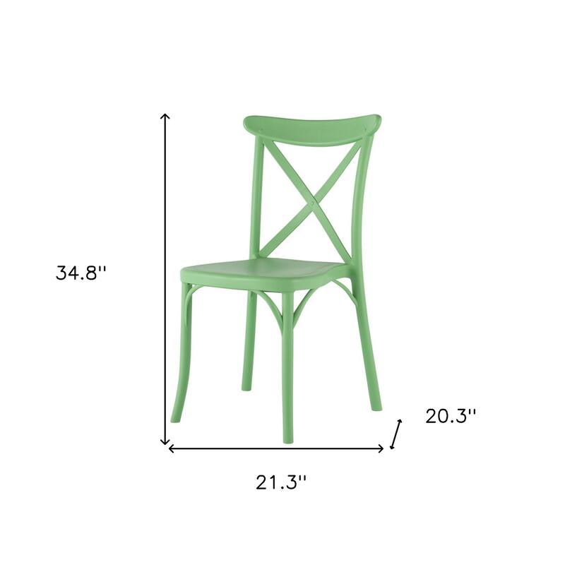 HomeRoots Set of Two Green Heavy Duty Plastic Outdoor Stacking Dining Chairs