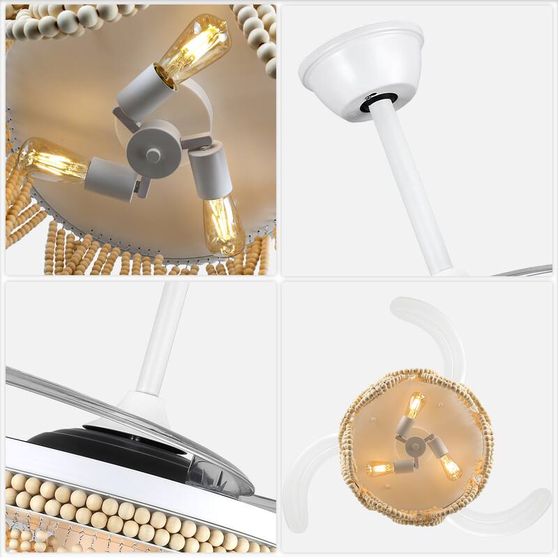 Bella Depot 42" Bohemian Retractable Ceiling Fan with Remote and Light 6-speed Reversible DC Motor