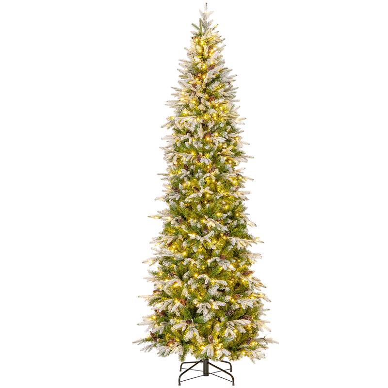 Gymax 6/7.5/9 FT Pre-Lit Artificial Christmas Tree Snow Flocked Hinged